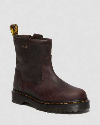 Anistone Lo Leather Biker Boots in Dark Brown